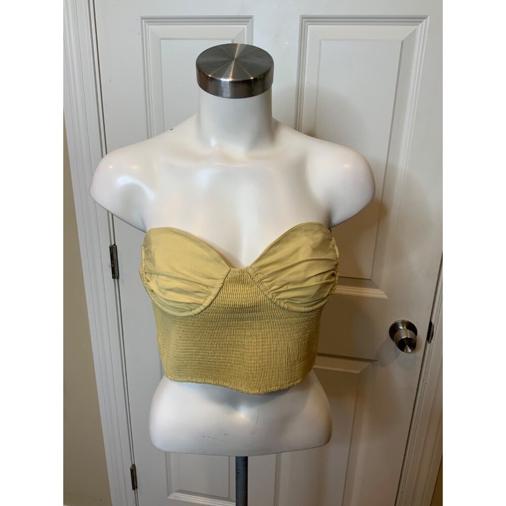 Zara Beige Shirred Strapless Cropped Corset Top NWT $40, Size L